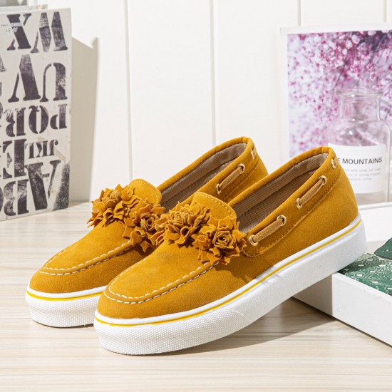 Women Suede Flower Comfy Lining Simple Solid Casual Loafers Shoes