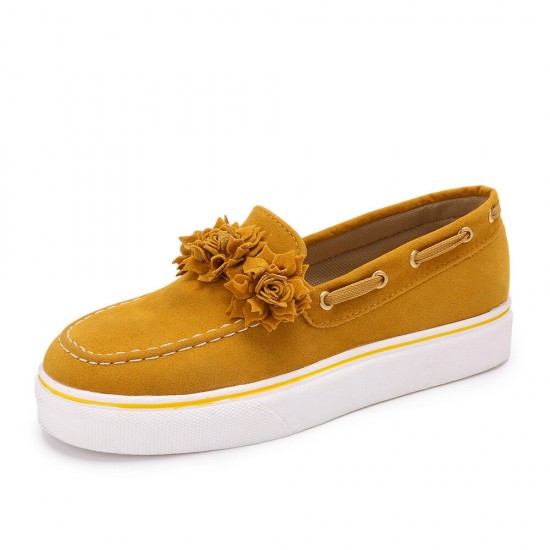 Women Suede Flower Comfy Lining Simple Solid Casual Loafers Shoes