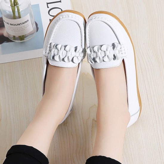 Women Bowknot Stitching Decor Comfy Slip Resistant Casual Loafers