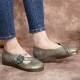 Vintage Handmade Soft Leather Floral Strap Green Slip on Flat Shoes