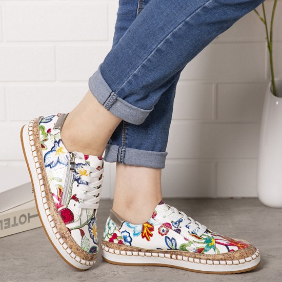 Women Folkways Printing Comfy Non Slip Casual Chunky Flats Shoes