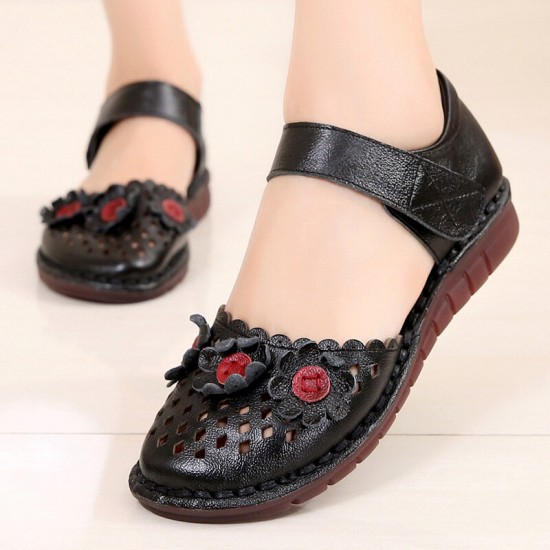 Women Flowers Decor Hollow Comfy Hook Loop Casual Flats