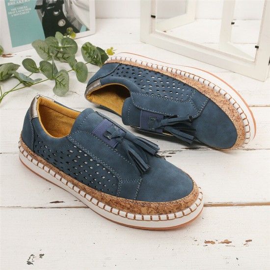 Large Size Women Casual Hollow Out Fringe Loafers