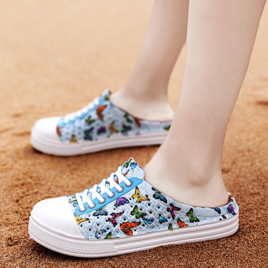 Women Lightweight Butterfly Pattern Beach Closed Toe Backless Soft Flats