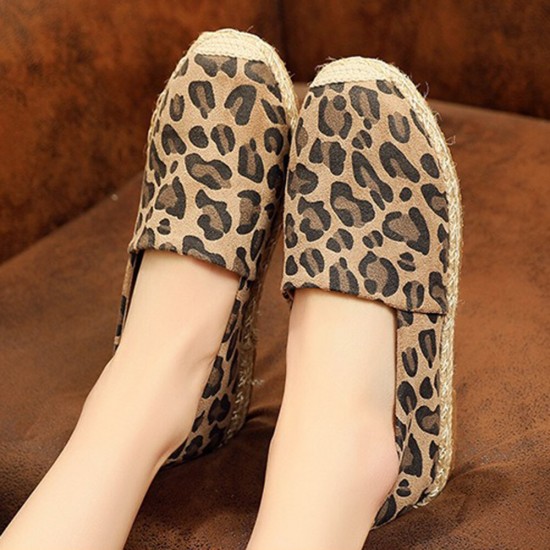 Women Leopard Printing Comfy Lightweight Casual Slip On Espadrille Flats