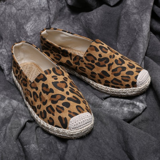 Women Leopard Printing Comfy Lightweight Casual Slip On Espadrille Flats