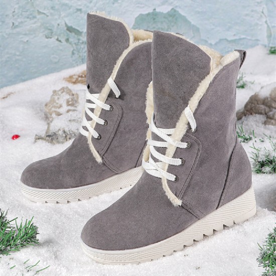 Plus Size Women Casual Warm Slip Resistant Lace Up Thick Sole Snow Boots