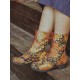 Embroidered Sunflowers Printing Block Heel Round Toe Lace-up Mid-calf Combat Boots for Women