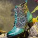 Socofy Genuine Leather Floral Pattern Retro Mid-calf Boots