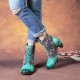 Socofy Genuine Leather Floral Pattern Retro Mid-calf Boots