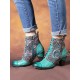 Socofy Genuine Leather Floral Pattern Retro Mid-calf Boots