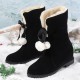 Women Solid Color Casual Elegant Pompom Bowknot Warm Fluff Flanging Snow Boots