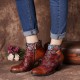 Women Casual Floral Splicing Pattern Warm Lined Zip Up Cone Heel Ankle Boot