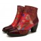 Retro Colorful Printed Flowers Pattern Embossed Stitching Comfortable Zipper High Heel Boots