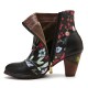 Women's Floral Causal Black Warm Lined Stacked Heel Ankle Boots