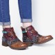 Retro Floral Pattern Splicing Adjustable Casual Round Toe Zipper Ankle Boots