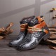 Printed Outdoor Woven Rope Splicing Side-zip Round Toe Block Heel Ankle Boots