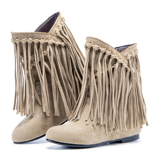 Plus Size Women Casual Suede Tassel Increased Heel Short Boots