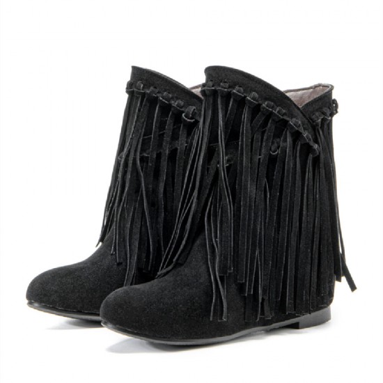 Plus Size Women Casual Suede Tassel Increased Heel Short Boots