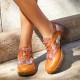 Genuine Leather Retro Floral Lace-up Comfy Round Toe Oxfords Heels