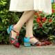 Genuine Leather Comfy Hook & Loop Retro Ethnic Low Heel Floral T-Strap Shoes