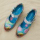 Genuine Leather Hook & Loop Leaf Painted Comfy Mary Jane Heels