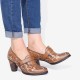 Retro Genuine Leather Vine Pattern Solid Color Elegant Hook Loop Pumps