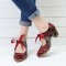 Super Comfy Bloom Rose Stitching Lace Up Casual Dress Leather Pumps For Women