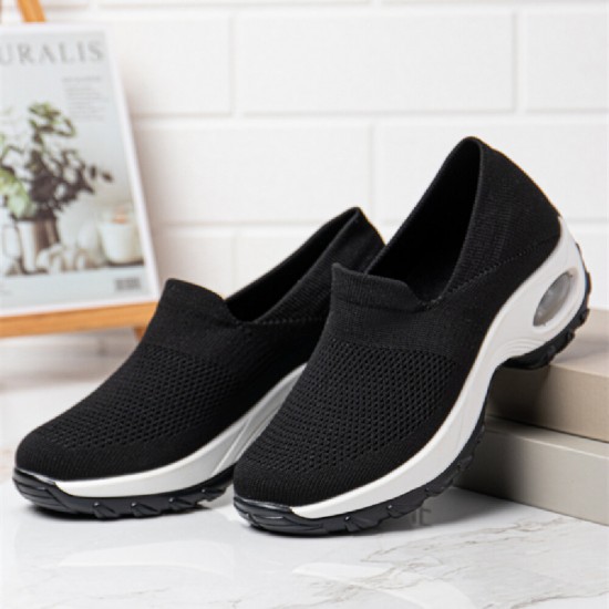 Women Solid Color Breathable Knitting Slip On Cushioned Sports Shoes