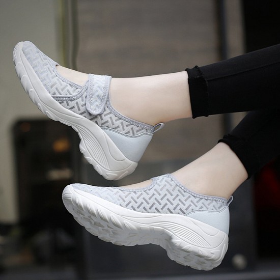 Women Mesh Breathable Hook Loop Platform Casual Sport Shoes