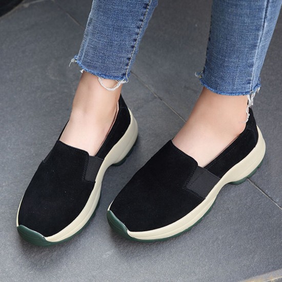 Women Large Size Casual Faux Suede Slip On Chunky Sneakers