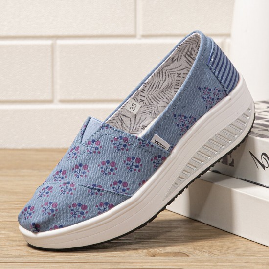 Dots Tree Printed Pattern Comfortable Canvas Rocker Sole Walking Shoes For Women