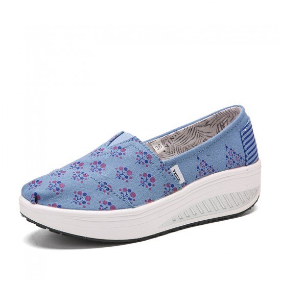 Dots Tree Printed Pattern Comfortable Canvas Rocker Sole Walking Shoes For Women